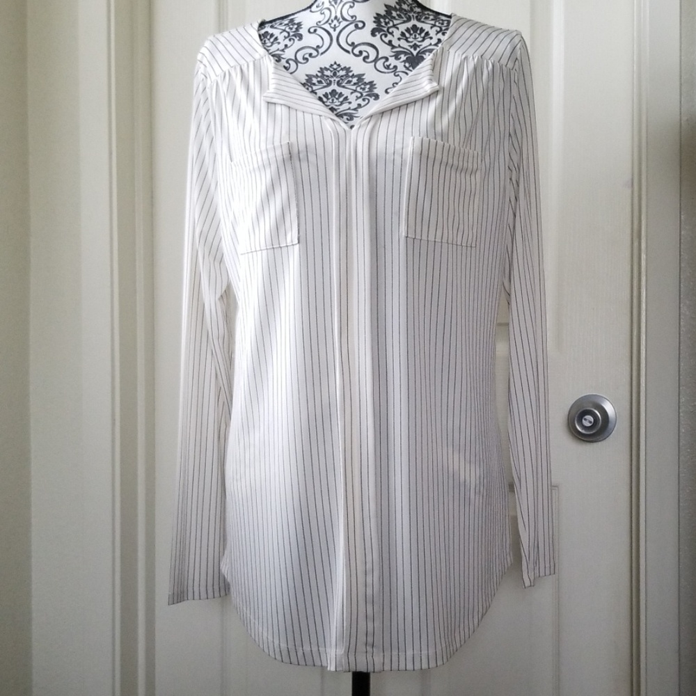Pin stripped long sleeve blouse.